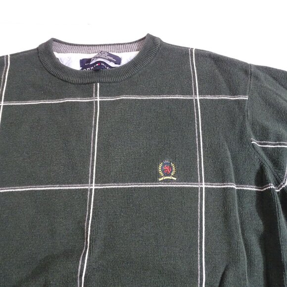 Tommy Hilfiger Mens Green Plaid Crewneck Sweater Size M Green Cotton Long Sleeve - Picture 2 of 9